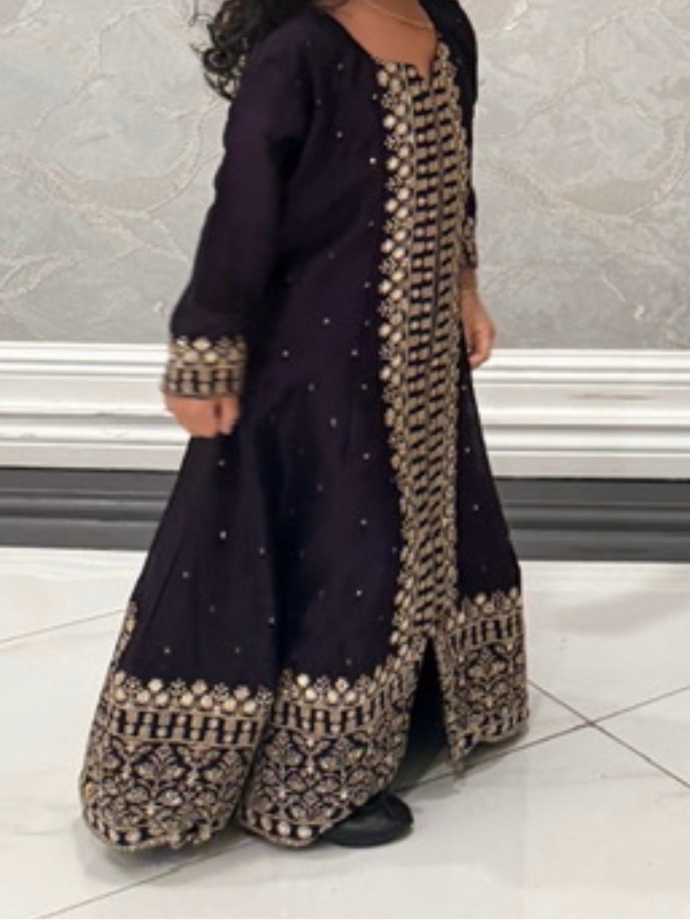 Embroidered Plum & Gold Anarkali Dress
